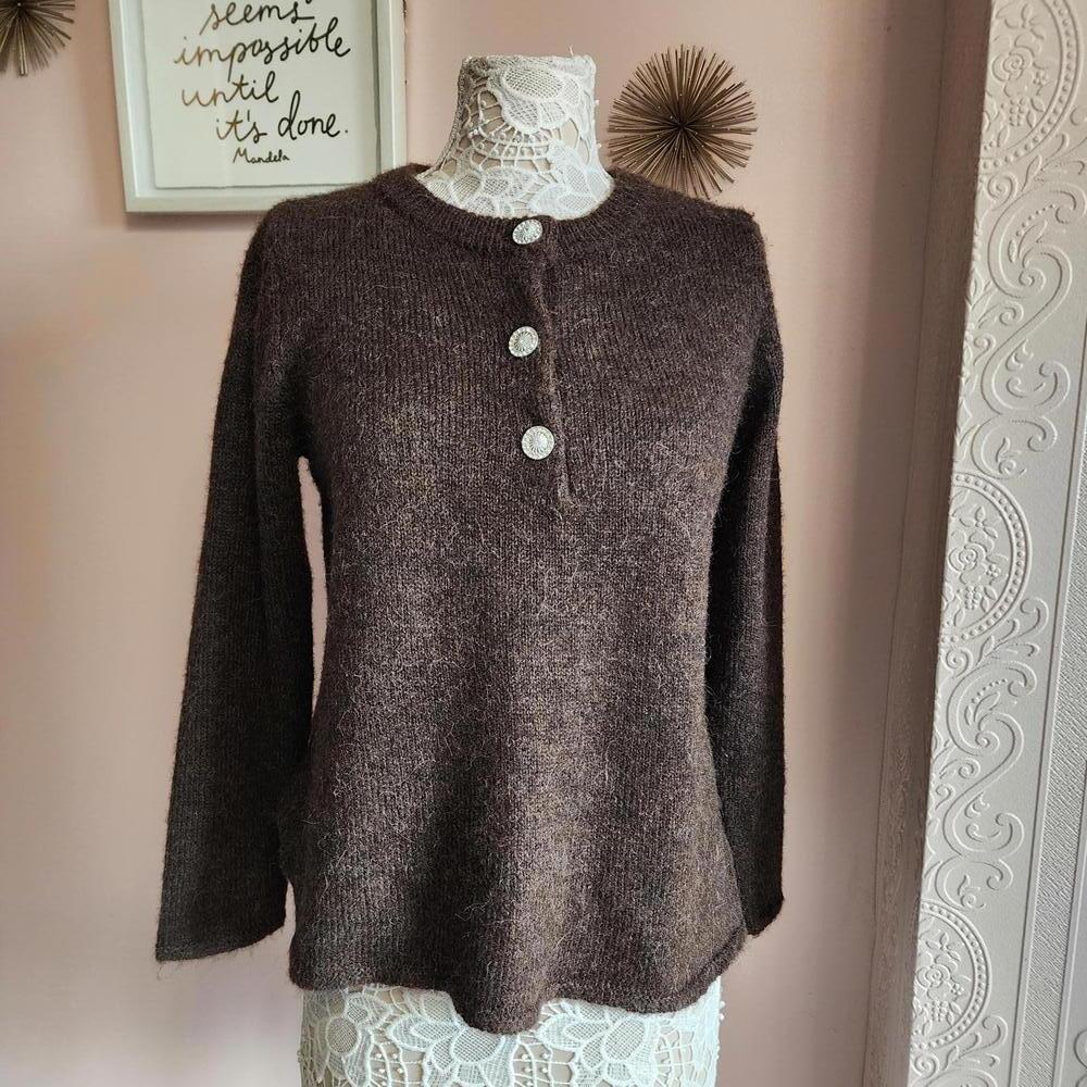 NWT Sunday Brown Sweater unique buttons anthropologie M